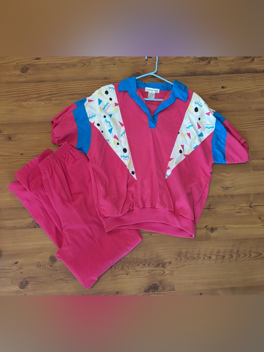 Casual Isle Vintage 80s Geometric Short Sleeve Pullover With Pants Large